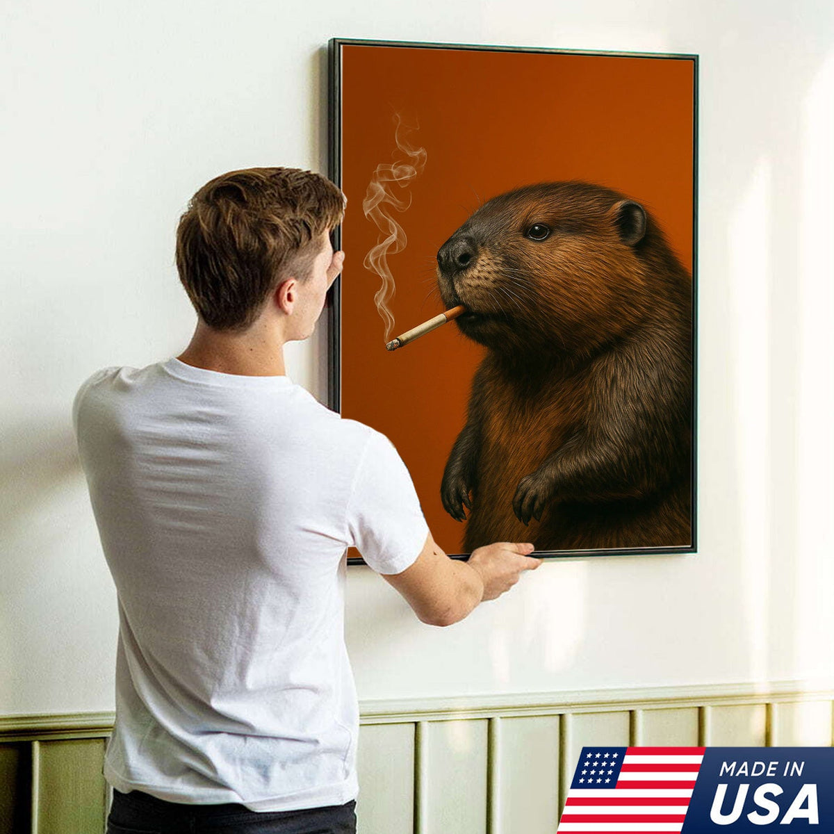Beaver Canvas Wall Art – Rustic Wildlife Decor – Hunting Cabin Artwork – Woodland Nature Print