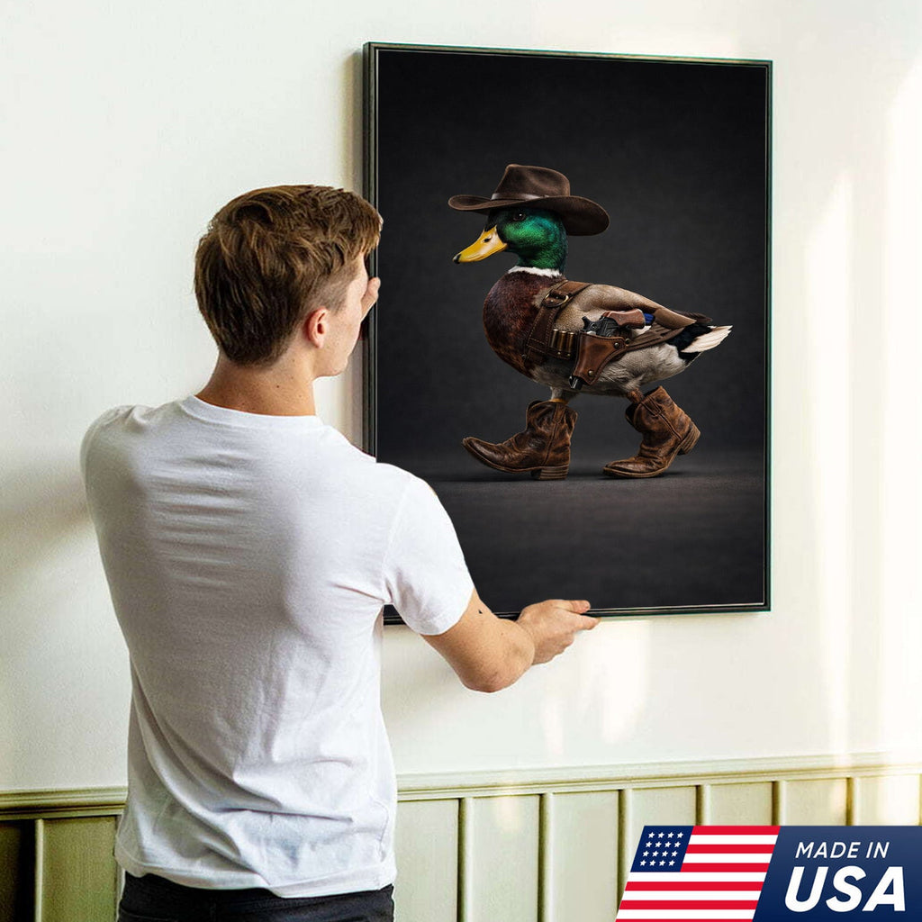 Funny Western Duck Canvas – Cowboy Duck Wall Art – Hunting Decor
