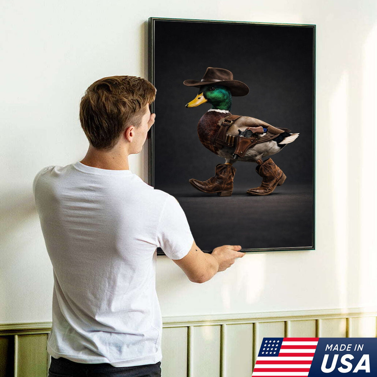 Funny Western Duck Canvas – Cowboy Duck Wall Art – Hunting Decor
