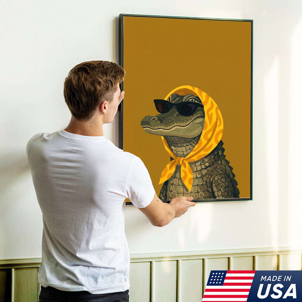 Funny Alligator Wall Art, Cool Crocodile Canvas, Sunglasses Animal Art
