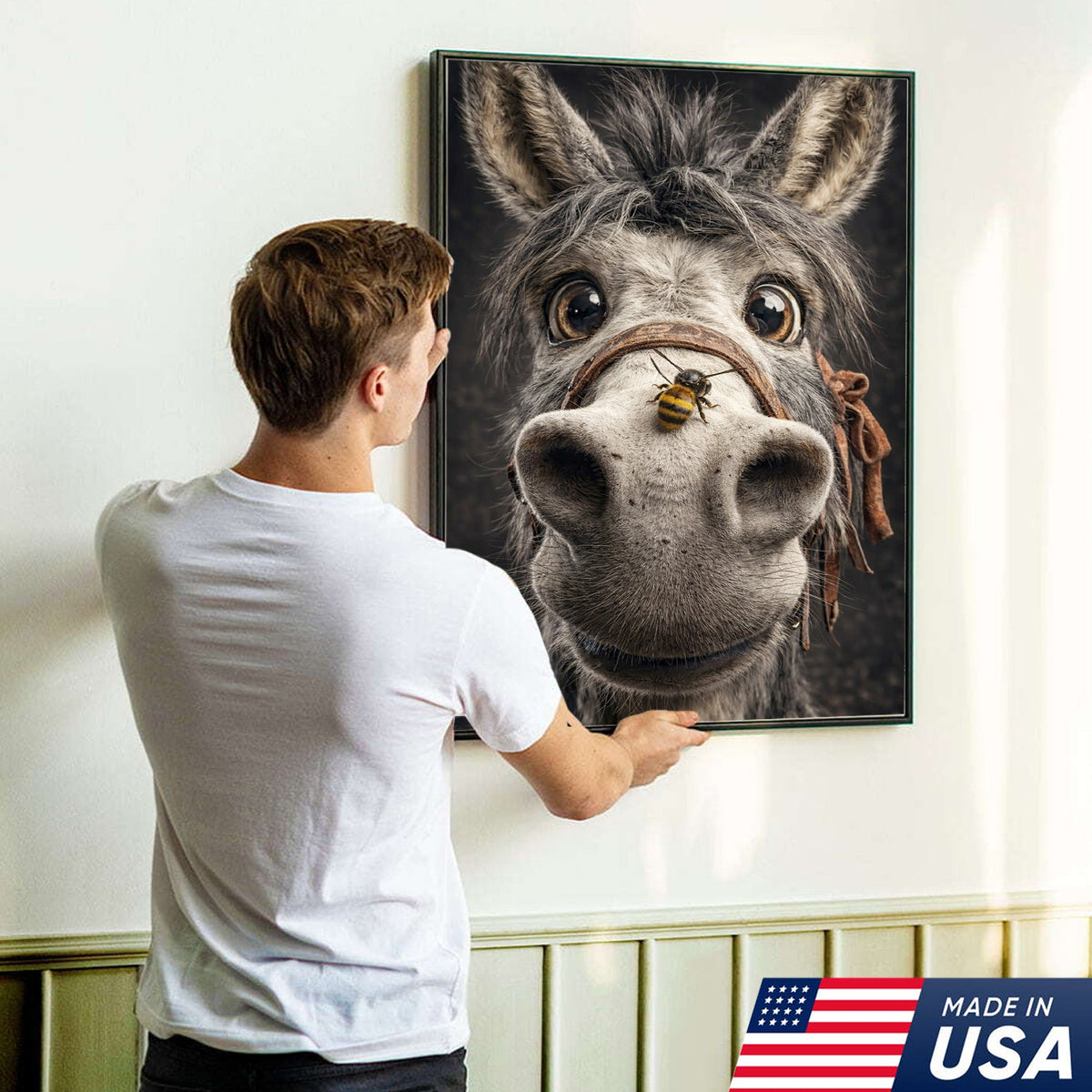 Funny Donkey Canvas Wall Art – Curious Donkey Portrait Farm Animal Wall Decor