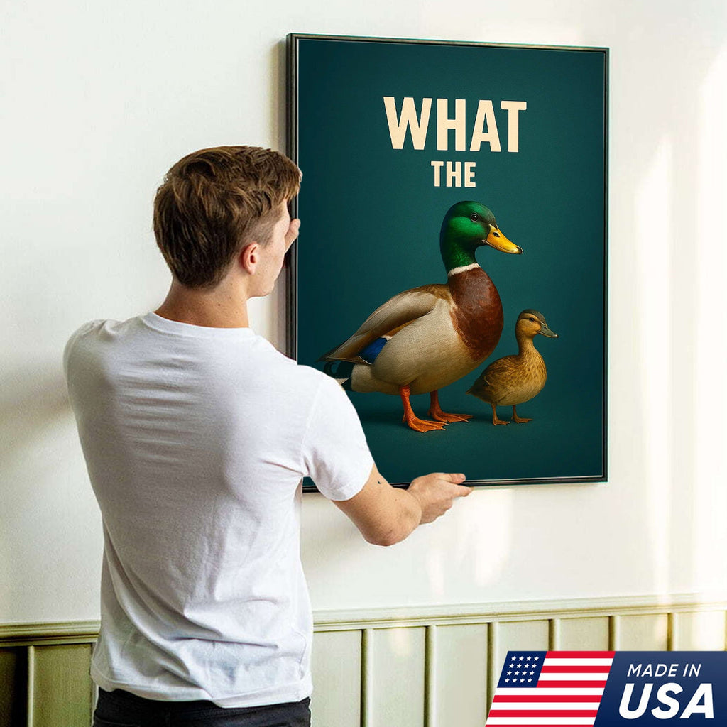 Hilarious Duck Wall Art – Quirky Mallard Canvas Print – Unique Rustic Lodge Bathroom Decor
