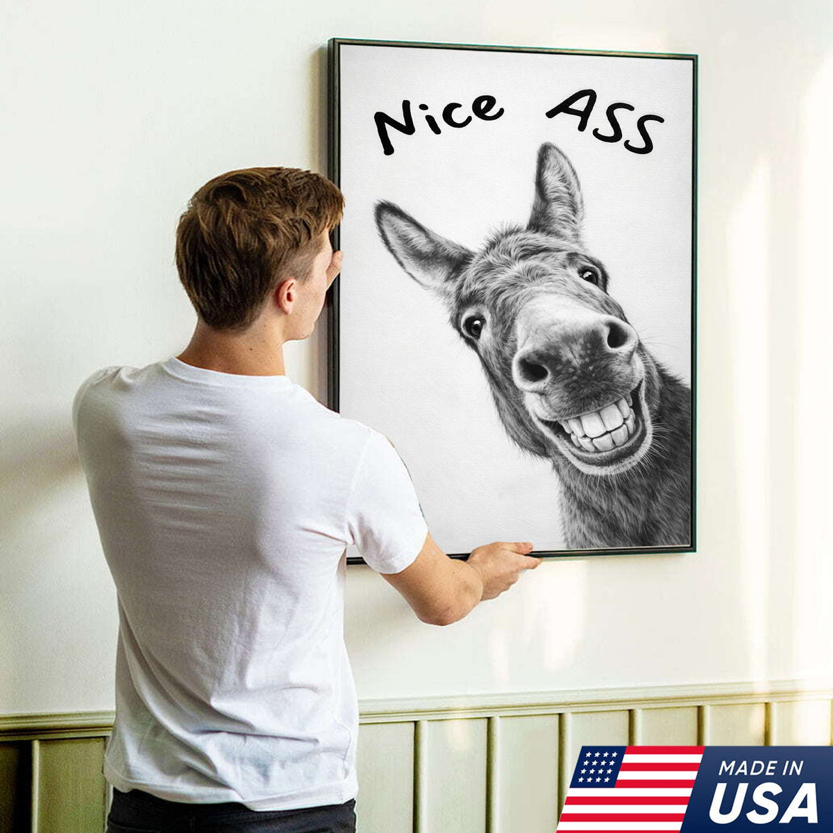 Funny Donkey Bathroom Wall Art, Nice Ass Donkey Canvas