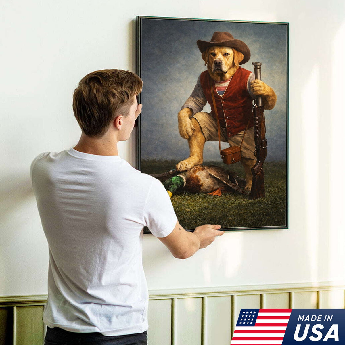 Funny Hunting Dog Canvas Wall Art Duck Hunter Dog Outdoor Decor