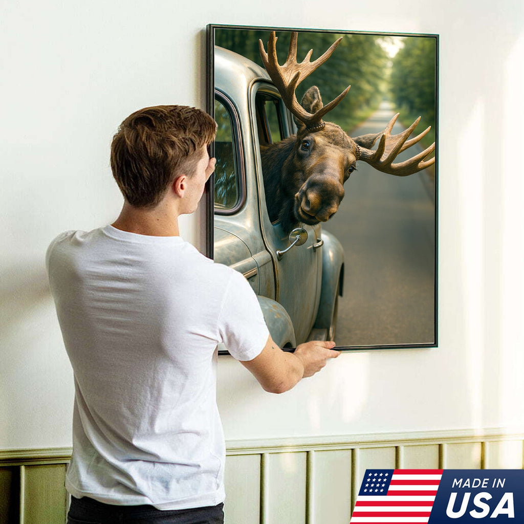 Funny Moose Canvas – Hilarious Wildlife Wall Art Gift for Hunters, Cabin or Lodge Decor