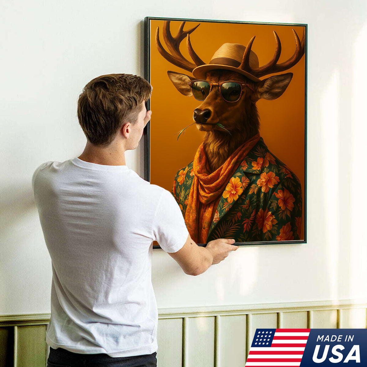 Stylish Deer Canvas – Funny Hunting Wall Art for Cabin & Man Cave, Cool Gift for Hunters
