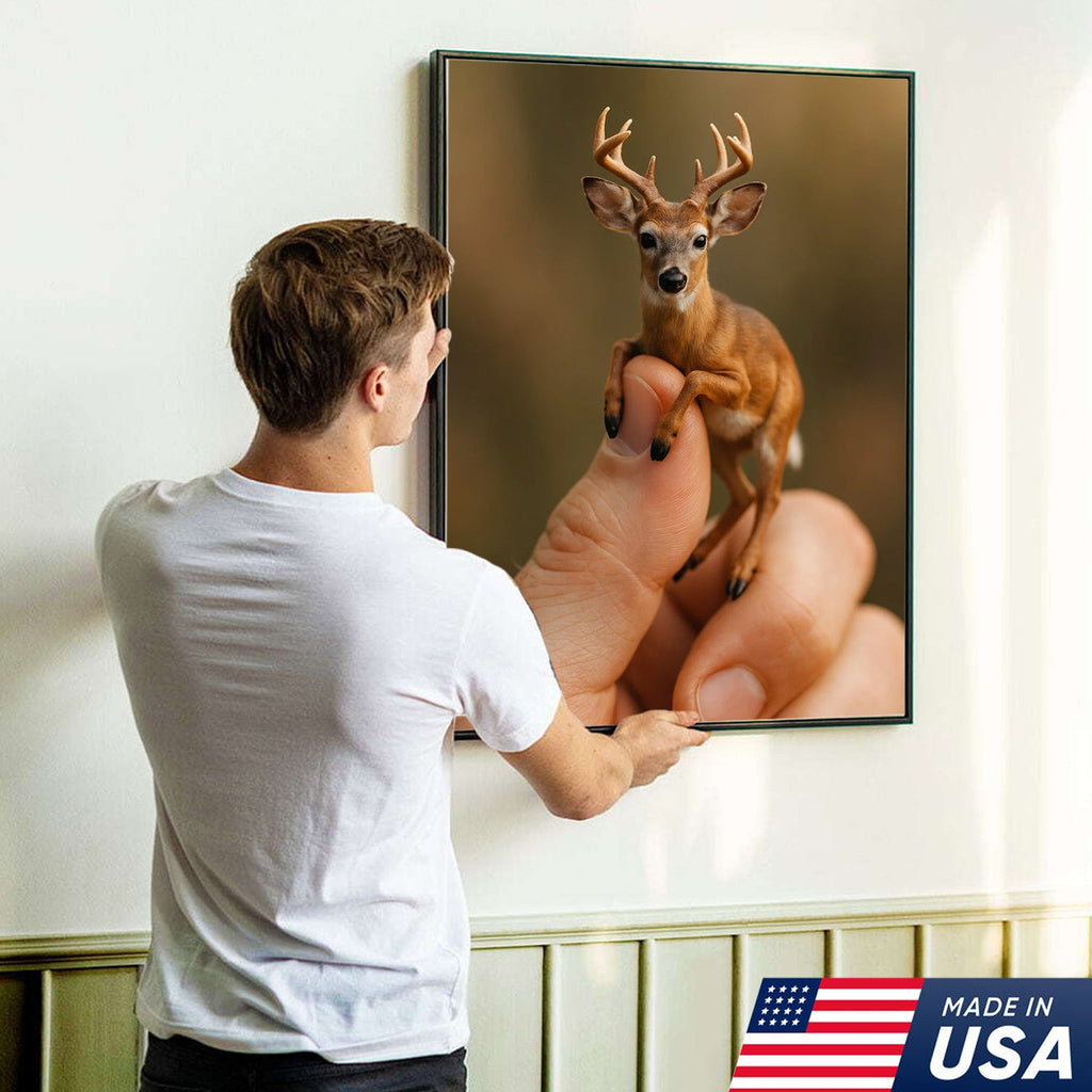Tiny Deer Canvas Wall Art – Unique Whimsical Wildlife Print – Rustic Cabin and Lodge Decor