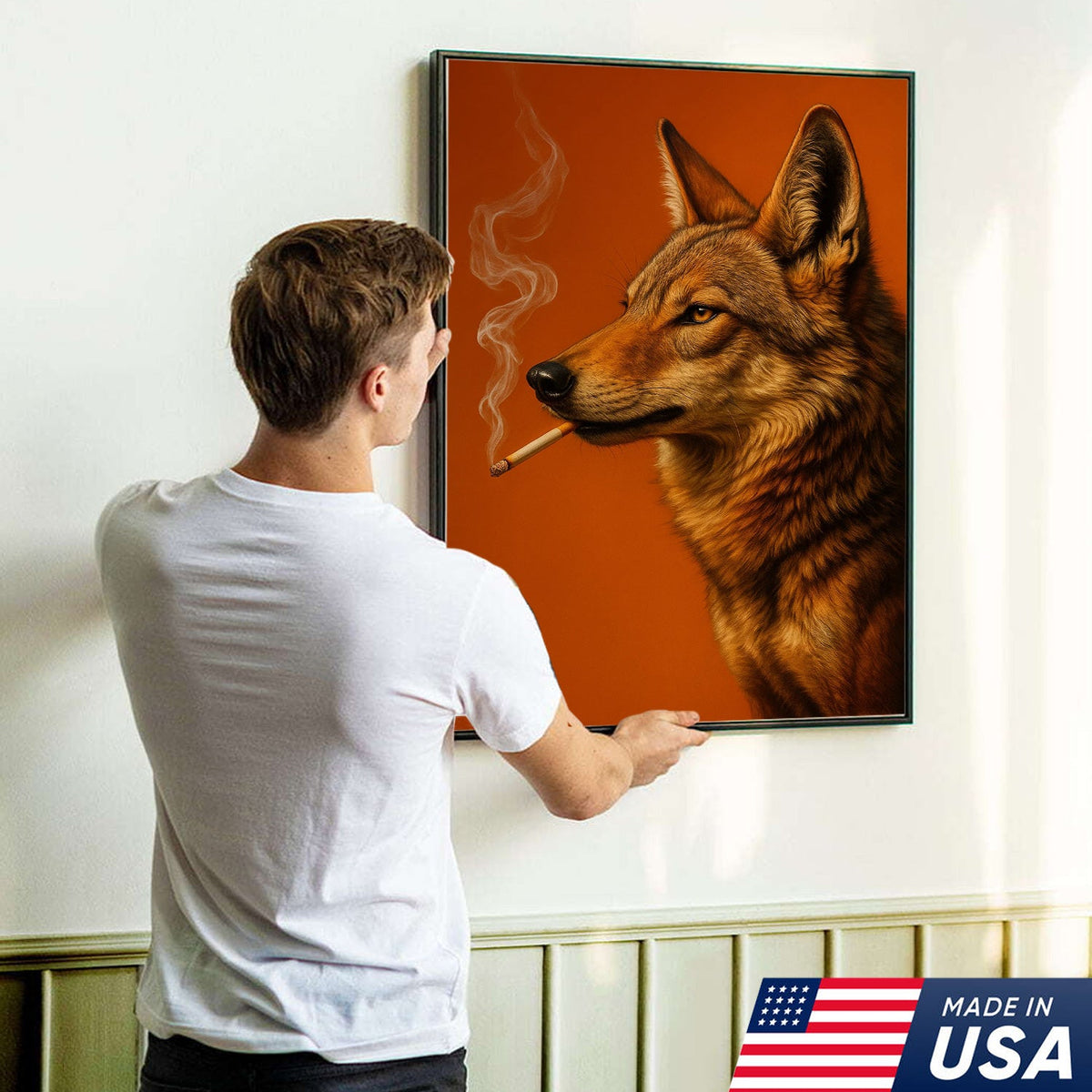 Coyote Canvas Wall Art – Rustic Wildlife Decor – Hunting Cabin Artwork – Mountain Lodge Wall Hanging