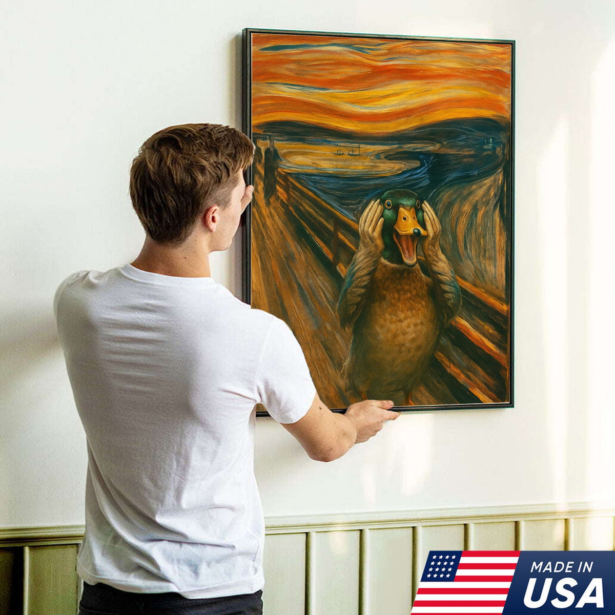 Funny Duck Scream Canvas Wall Art, Parody Edvard Munch Painting Print