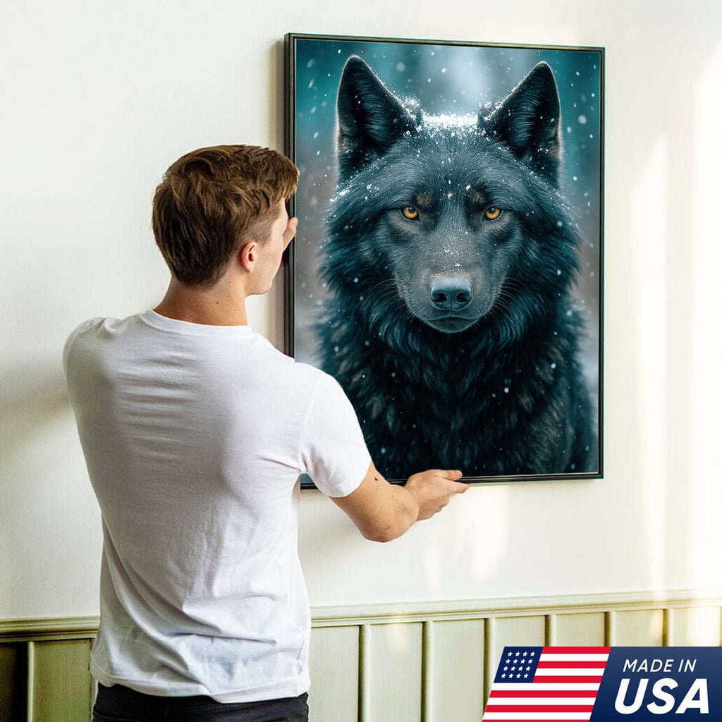 Black Wolf Canvas Wall Art – Rustic Cabin Décor for Hunters, Lodge & Man Cave