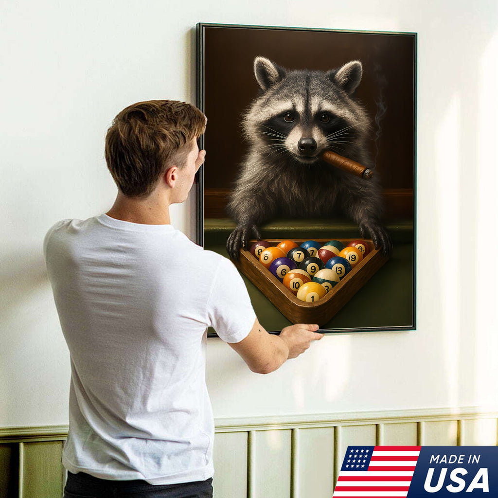 Funny Raccoon Pool Player Canvas – Perfect Gift for Billiards Lovers & Outdoors Men