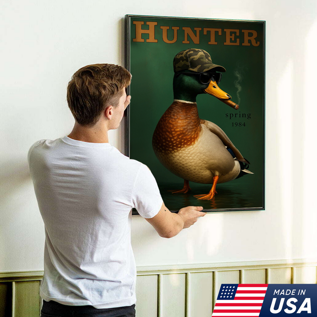 Funny Mallard Duck Canvas Wall Art – Cool Hunter Decor, Rustic Wildlife Artwork