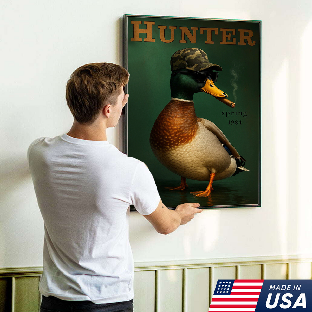 Funny Mallard Duck Canvas Wall Art – Cool Hunter Decor, Rustic Wildlife Artwork