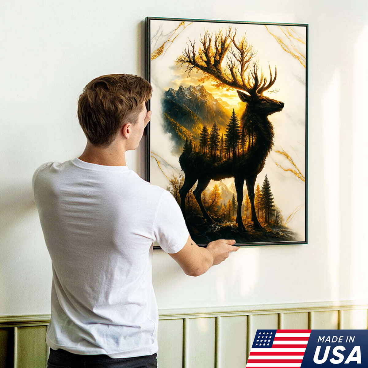 Majestic Deer Canvas Wall Art – Rustic Wildlife Decor, Forest Landscape within Buck Silhouette
