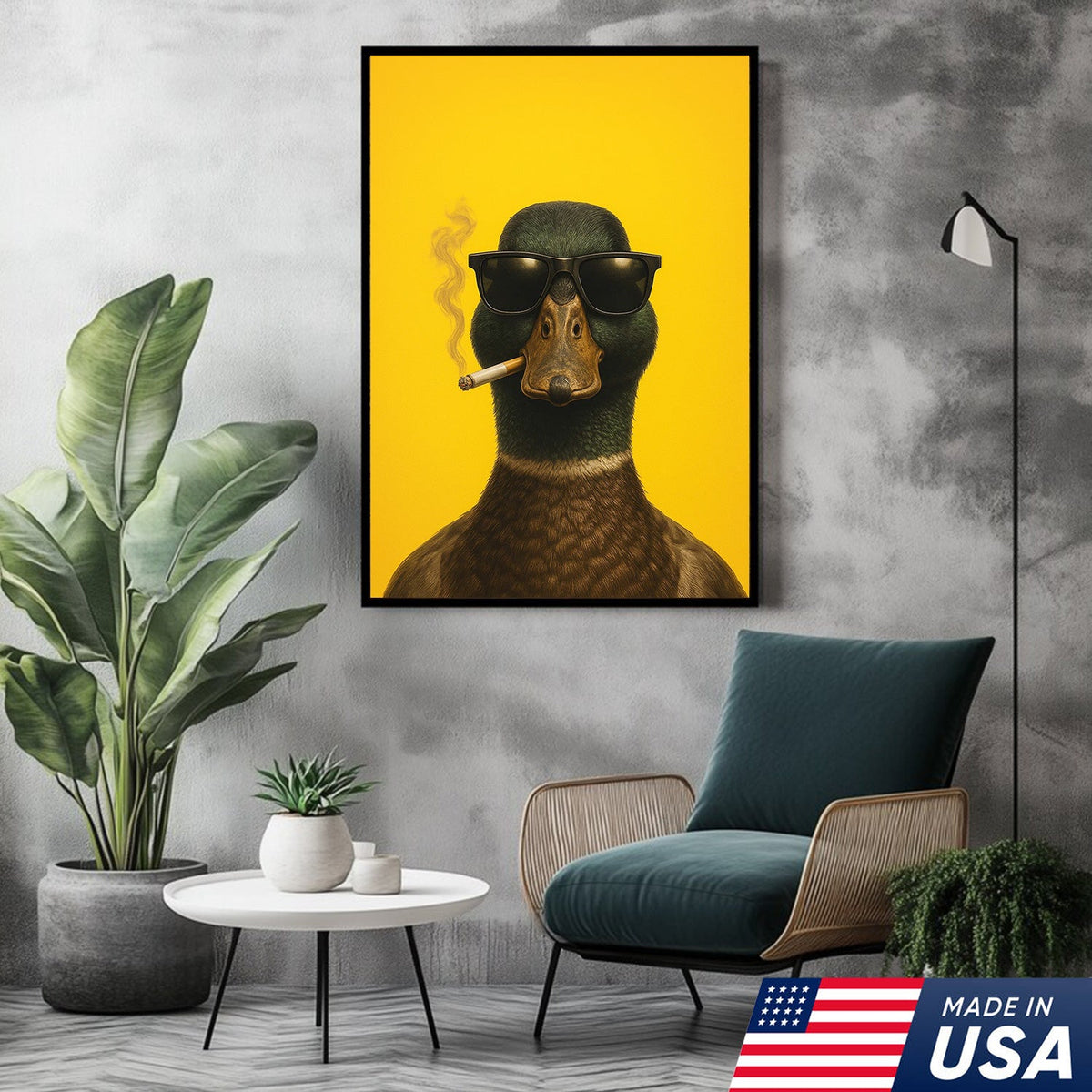 Cool Duck Canvas Wall Art - Funny Sunglasses Duck Hunting Lodge Decor - Rustic Farmhouse Wildlife Print