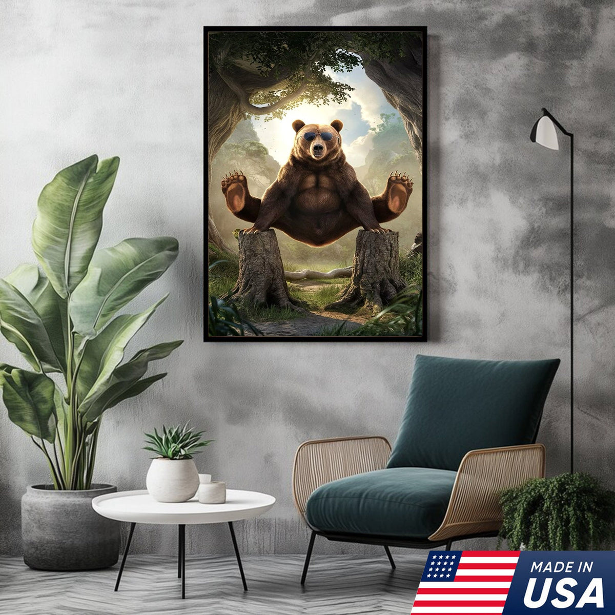 Funny Bear Canvas, Cool Animal Wall Art, Sunglasses Bear Decor