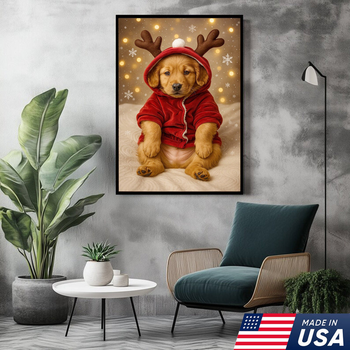 Christmas Puppy Reindeer Canvas Wall Art, Cute Golden product image 13
