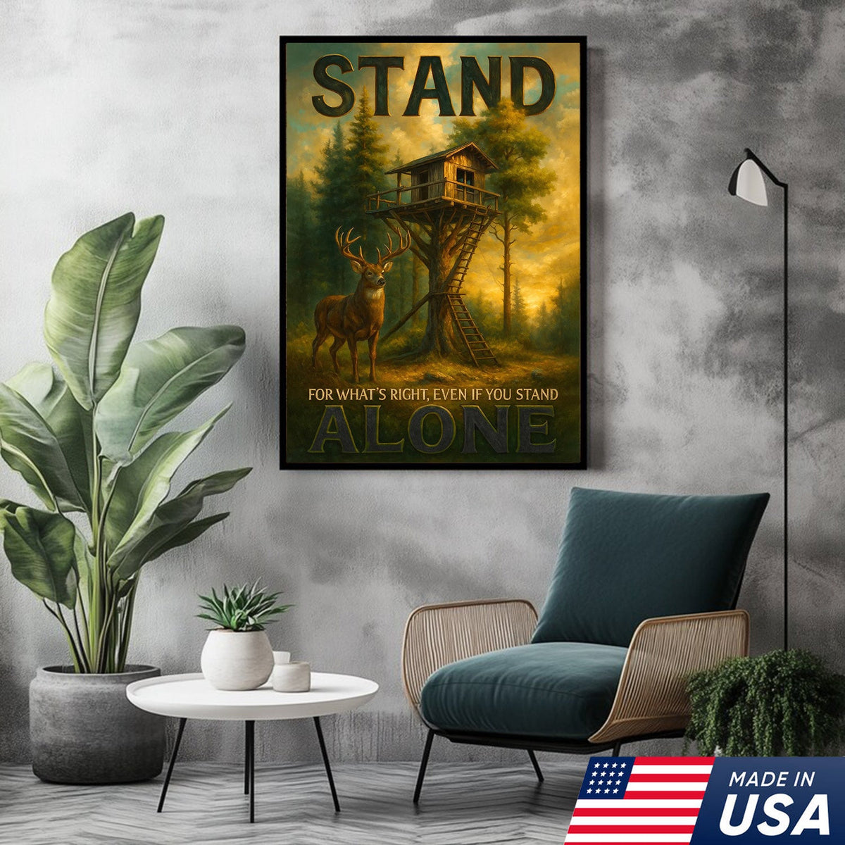 Inspirational Deer Hunting Canvas Wall Art – Rustic Cabin Lodge Decor with Motivational Quote
