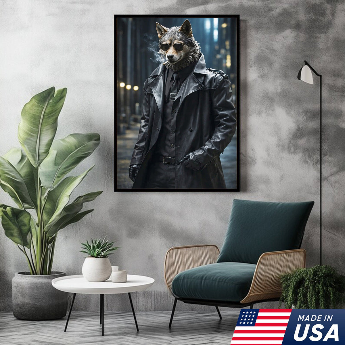 Noir Wolf Detective Canvas Wall Art, Cool in Leather Coat product image 10