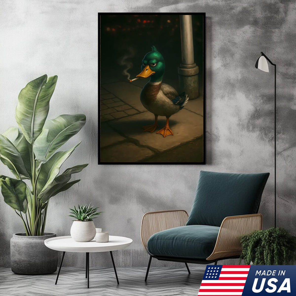 Funny Duck Canvas, Grumpy Mallard Wall Art, Humorous Bird Lover Decor for Man Cave or Cabin