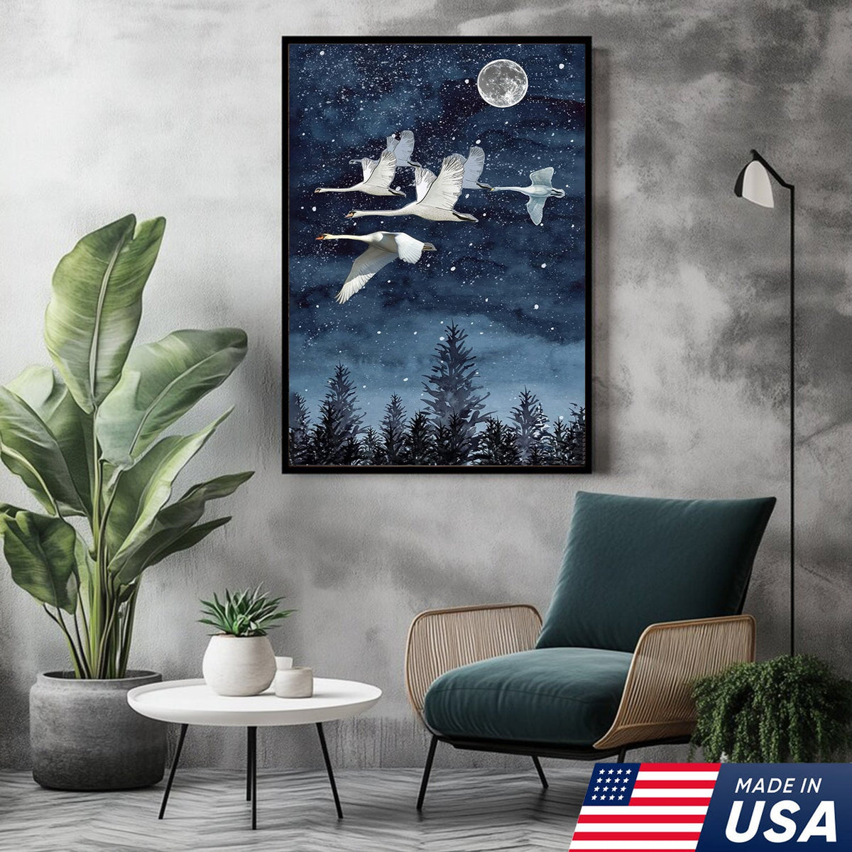 Moonlit Swan Flight Canvas