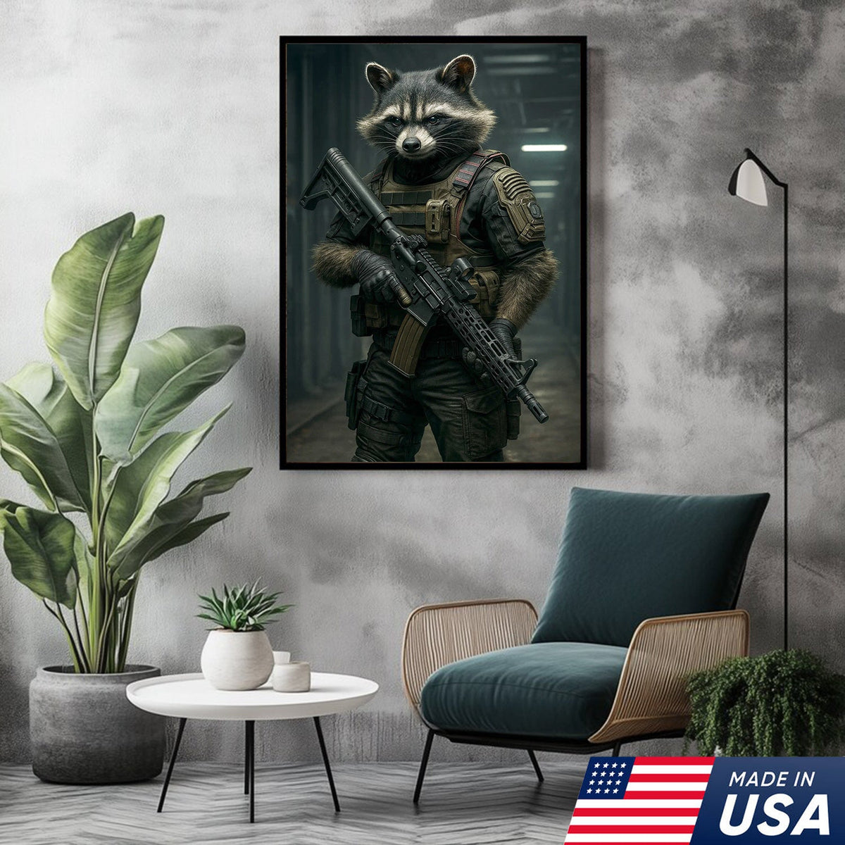 Tactical Raccoon Canvas Art – Elite Armored Trash Panda Warrior