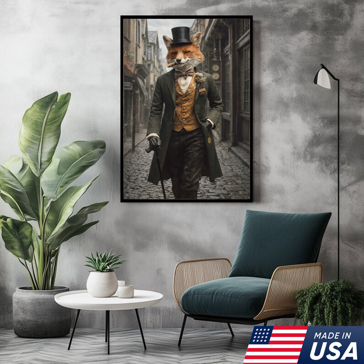Victorian Gentleman Fox Canvas Wall Art, Elegant Anthropomorphic Fox Illustration