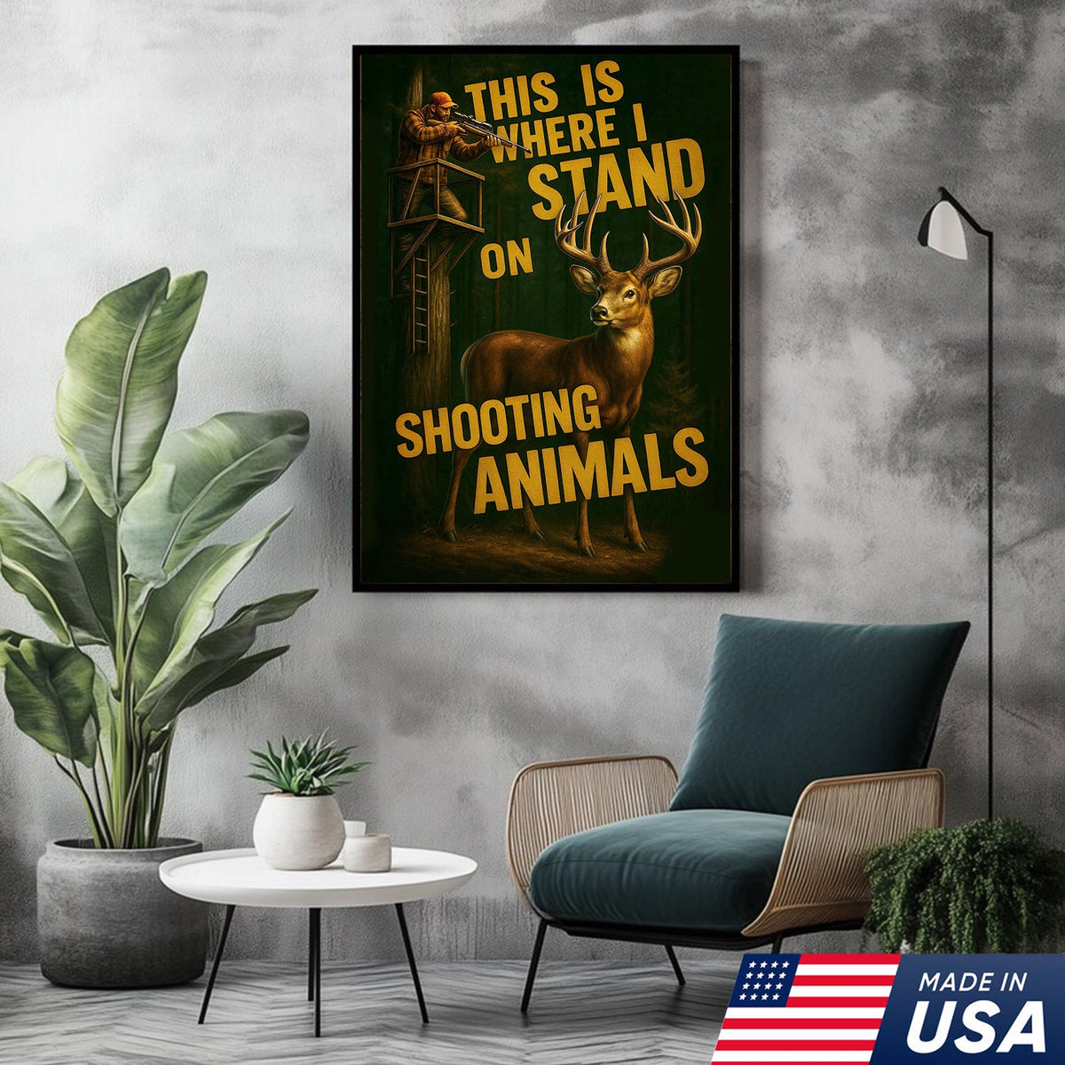 Deer Hunting Canvas Wall Art – Hunter in Tree Stand with Quote “This Is Where I Stand”