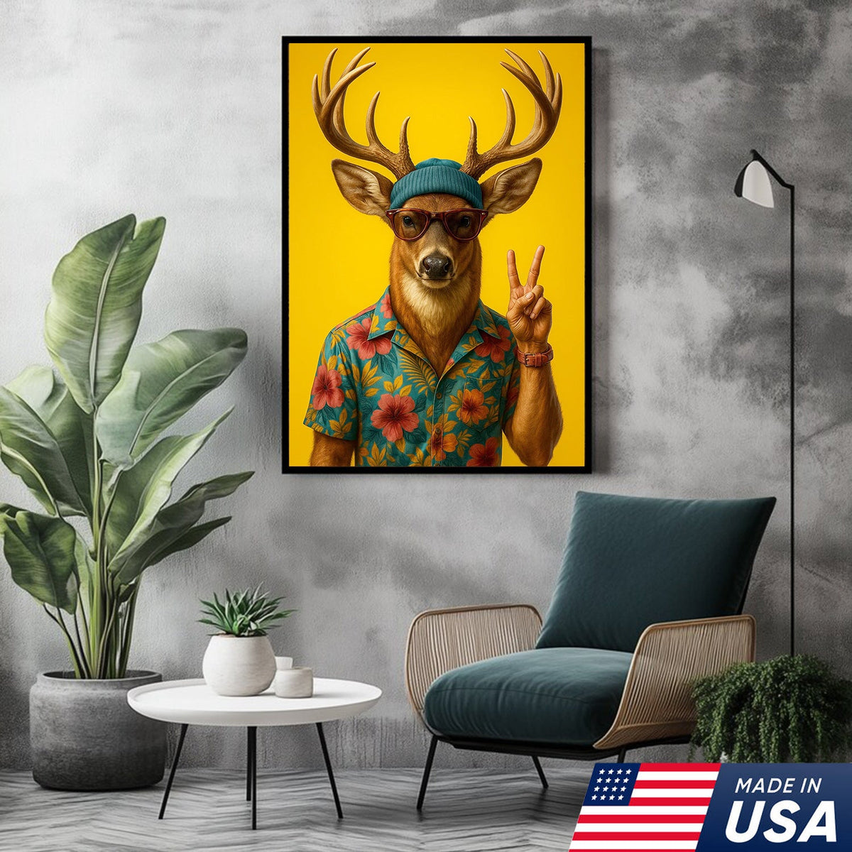 Cool Deer with Hawaiian Shirt Wall Art – Funny Animal product image 14