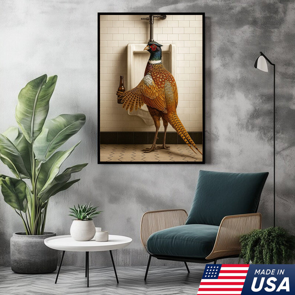 Funny Pheasant Canvas Wall Art – Hilarious Bathroom Humor Decor – Rustic Hunting Cabin Gag Gift