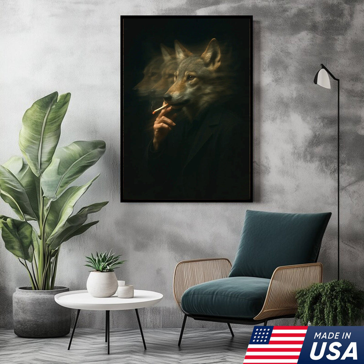 Mystical Wolf Coyote Canvas Wall Art - Mysterious Animal Portrait with Surreal Motion Effect