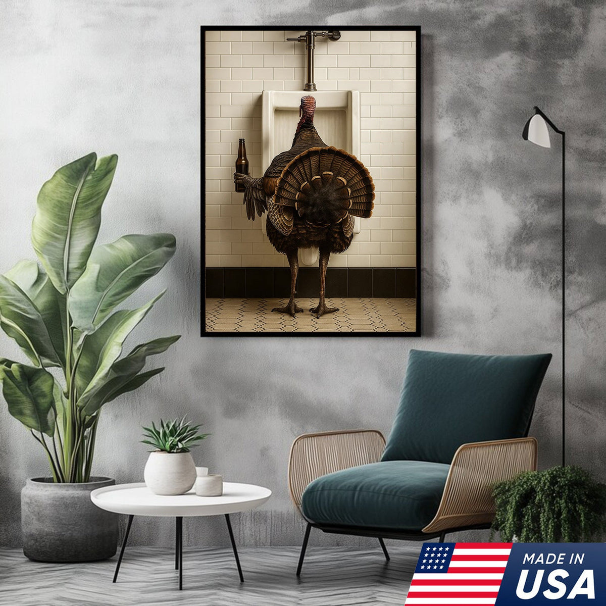 Hilarious Turkey Canvas Wall Art – Funny Bathroom Humor Decor – Rustic Hunting Cabin Gag Gift