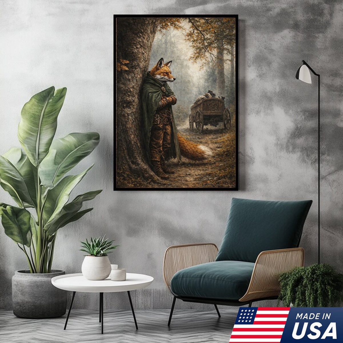 Forest Ranger Fox Canvas Wall Art, Woodland Adventure Fox Illustration