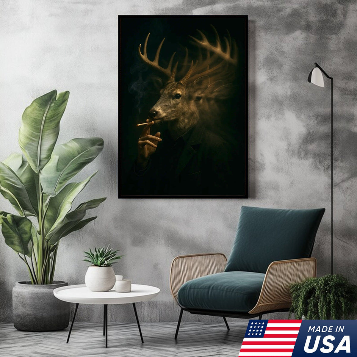 Majestic Deer Canvas Wall Art - Mysterious Stag Portrait with Surreal Motion Effect