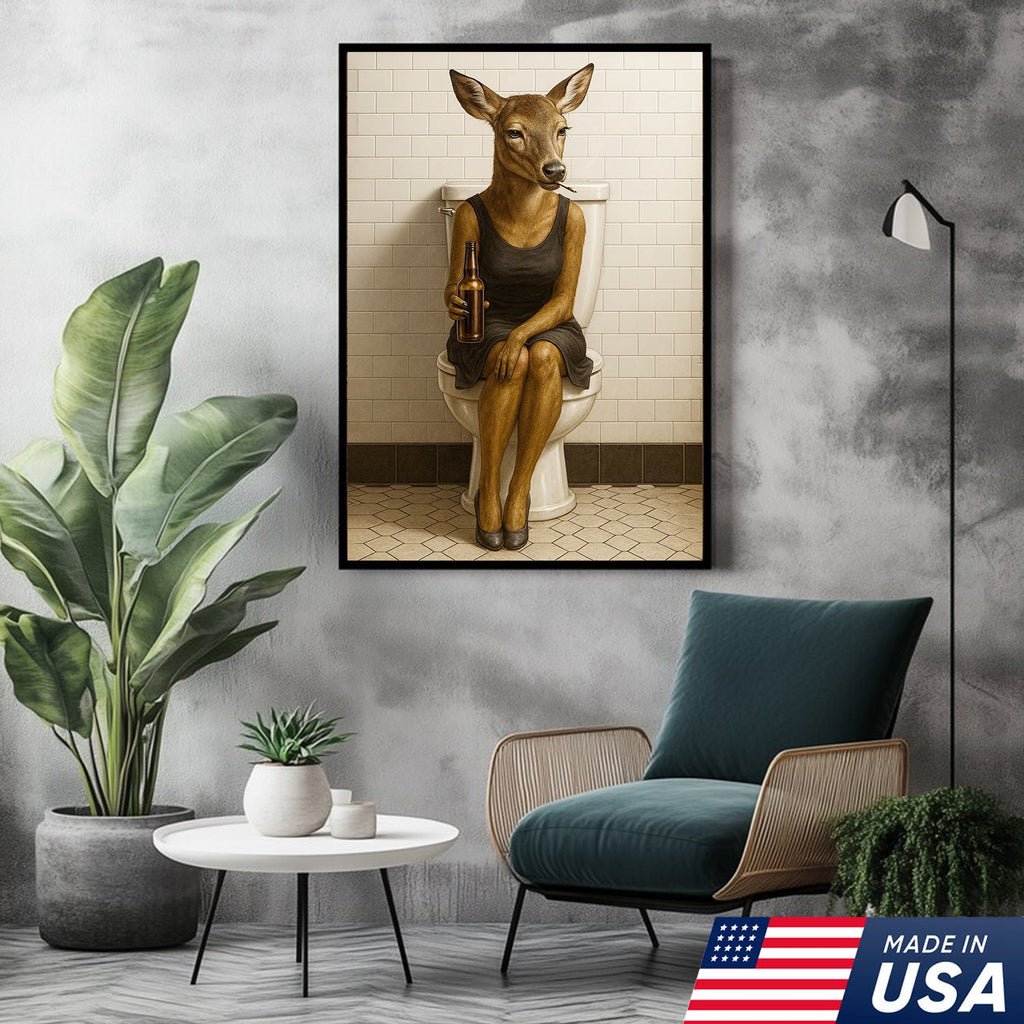 Funny Doe Canvas Wall Art – Hilarious Bathroom Humor Decor – Rustic Cabin Lodge Gag Gift