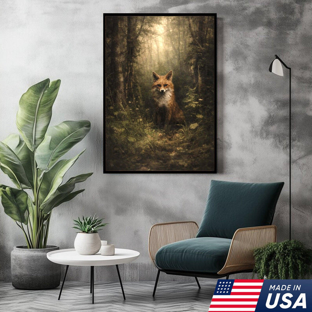 Enchanted Forest Fox Canvas Wall Art, Mystical Woodland Animal Portrait