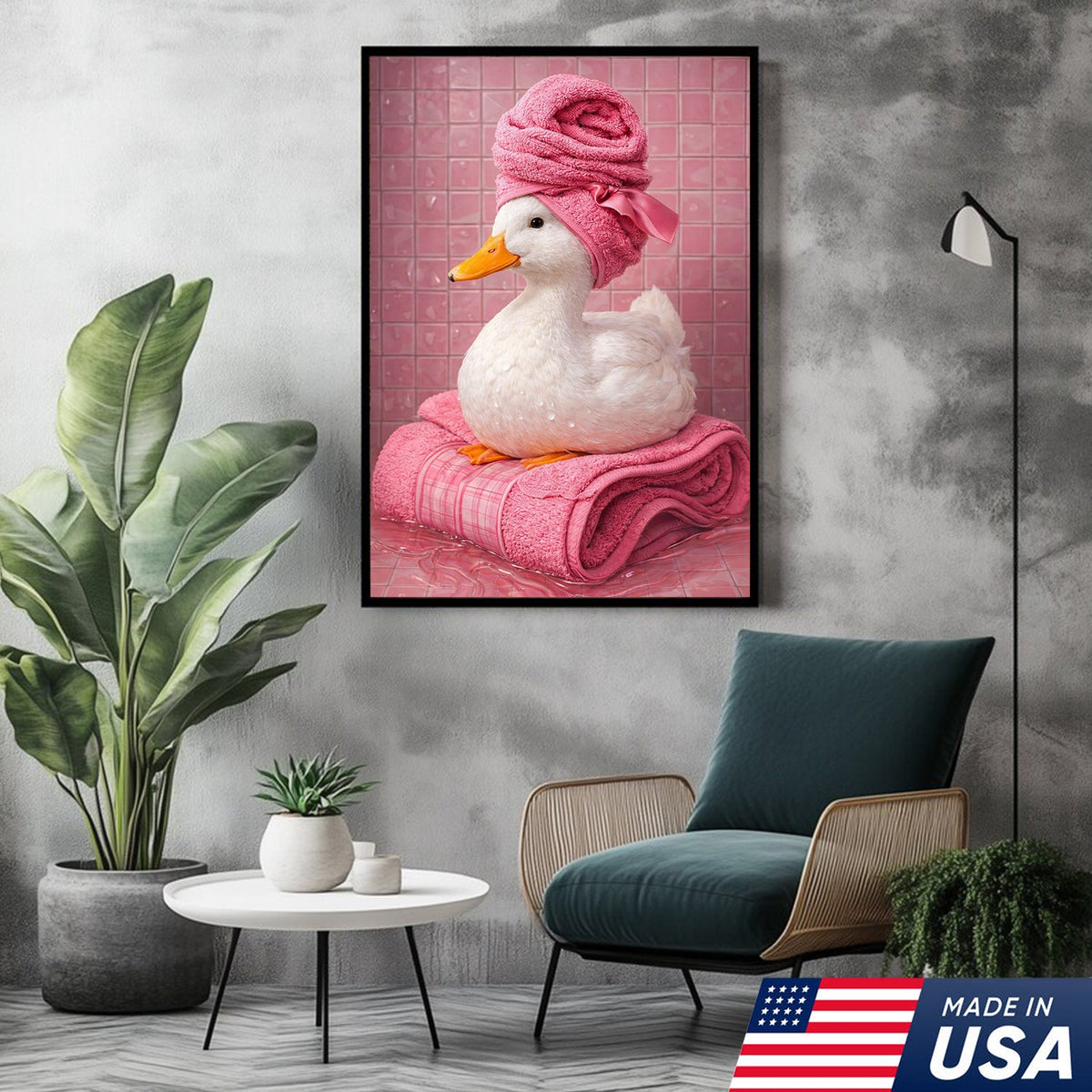 Funny Duck Bathroom Canvas Wall Art – Duck Spa Painting With Towel