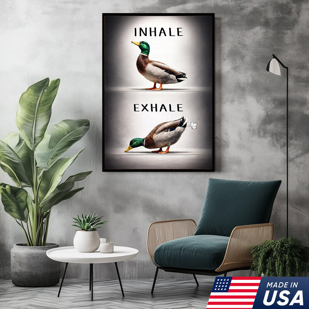Inhale Exhale Duck Canvas Print – Funny Bathroom Wall Art – Duck Meme Decor