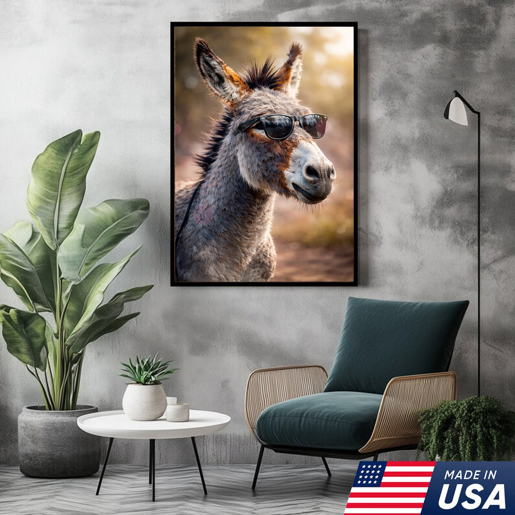Funny Donkey With Sunglasses Canvas Wall Art – Farm Animal Funny Farmhouse Decor