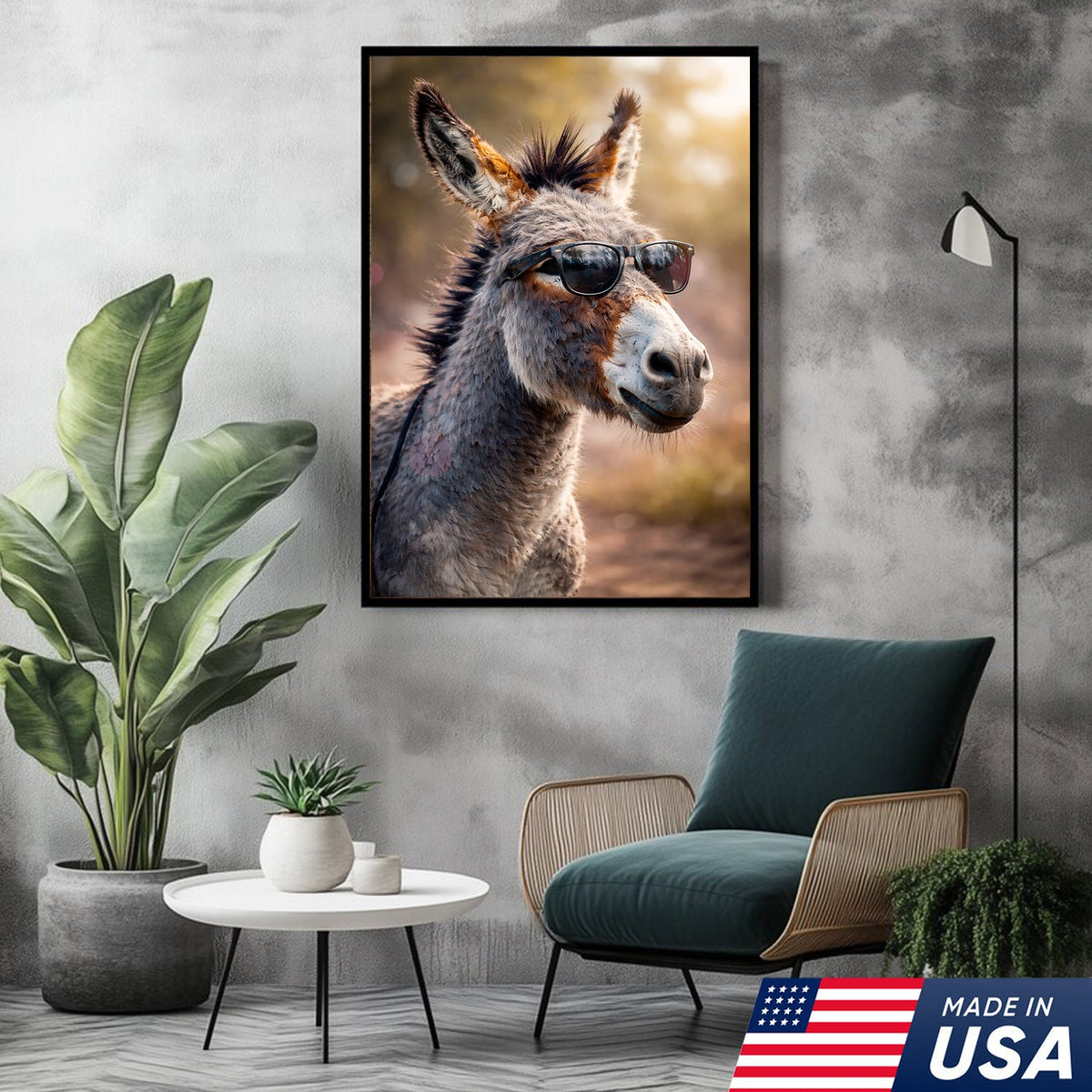 Funny Donkey With Sunglasses Canvas Wall Art – Farm Animal Funny Farmhouse Decor