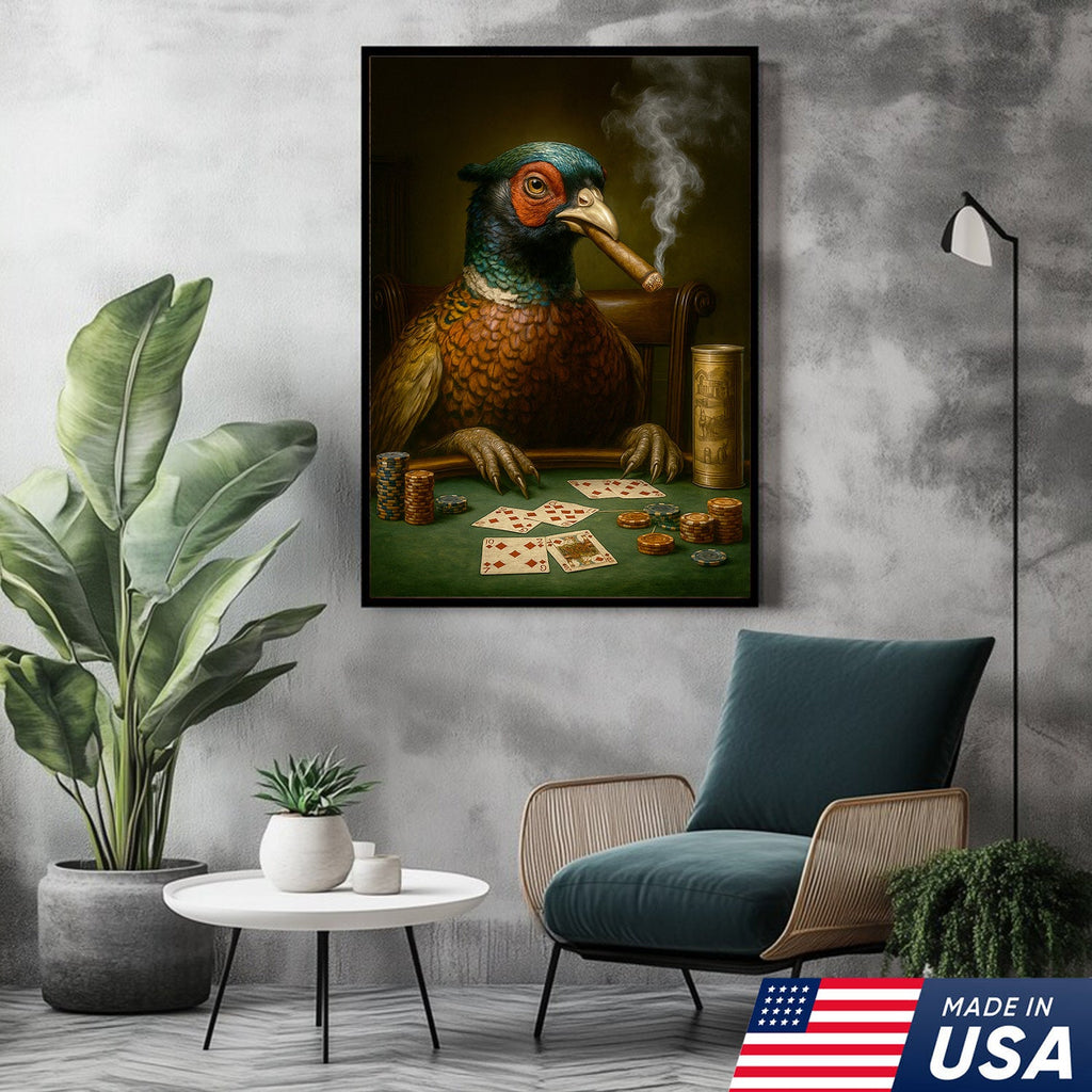 The Poker Pheansant Wall Art Canvas – Funny Smoking Pheasant Wall Art for Men