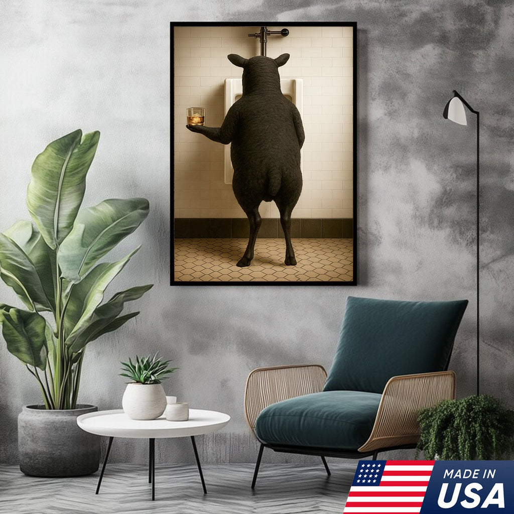 Funny Black Sheep Bathroom Wall Art, Drinking Sheep Humor Canvas Print