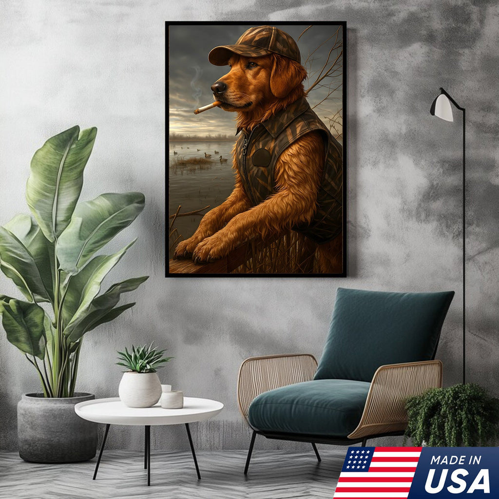 Golden Retriever Hunting Dog Canvas Wall Art, Duck Hunter Lab in Camo Vest