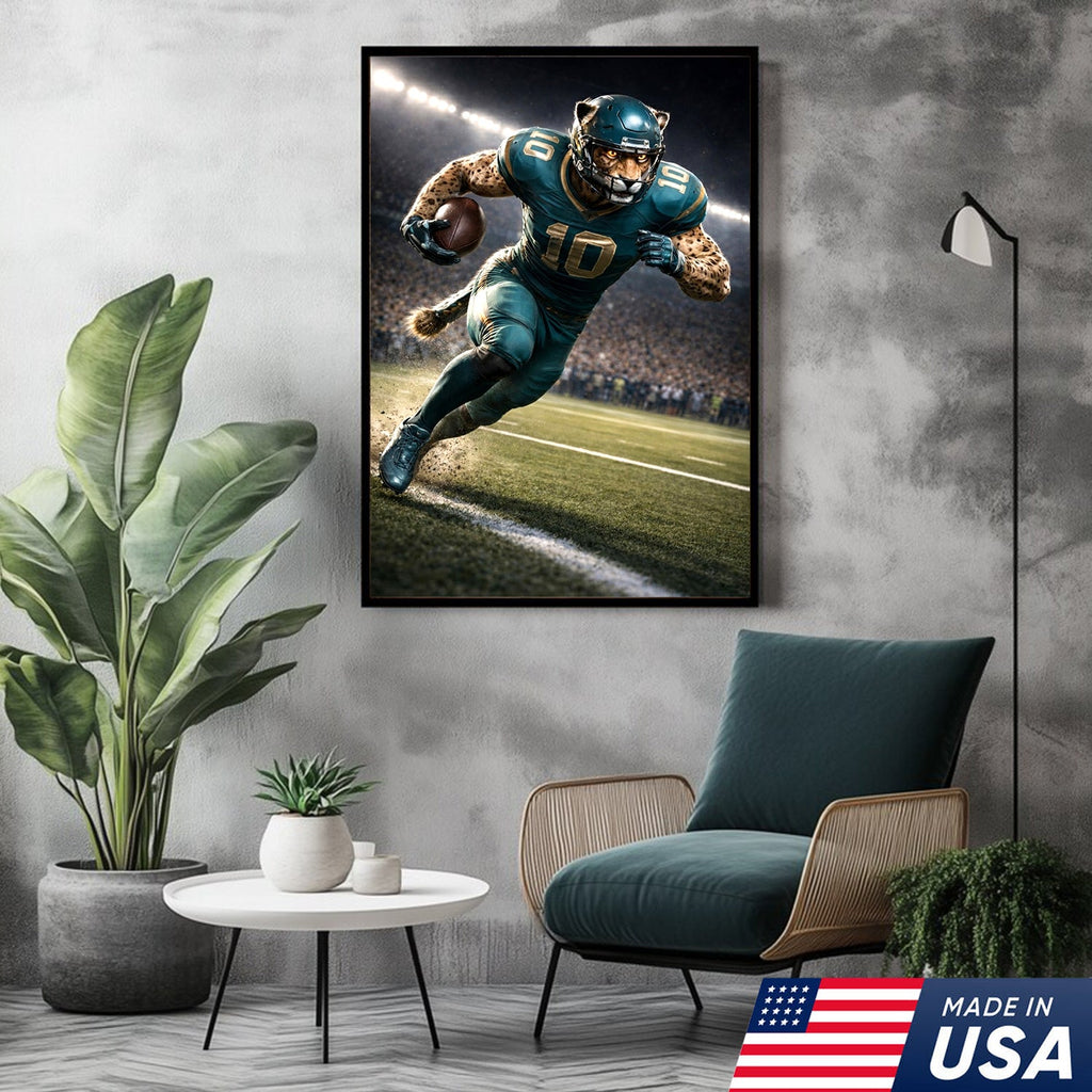 Fierce Cheetah Football Canvas Wall Art – Speed Hunter Athlete Stadium Action Print