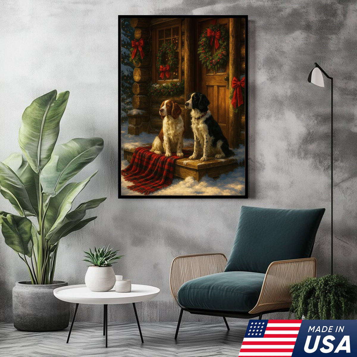 Christmas Dogs Canvas Wall Art, Winter Cabin Decor, Holiday Dog Print
