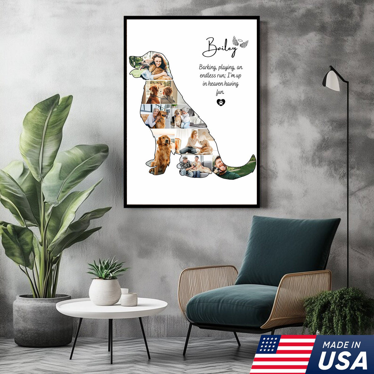 Custom Dog Memorial Print Canvas, Personalized Pet Loss Gift, Rainbow Bridge Dog Photo Collage