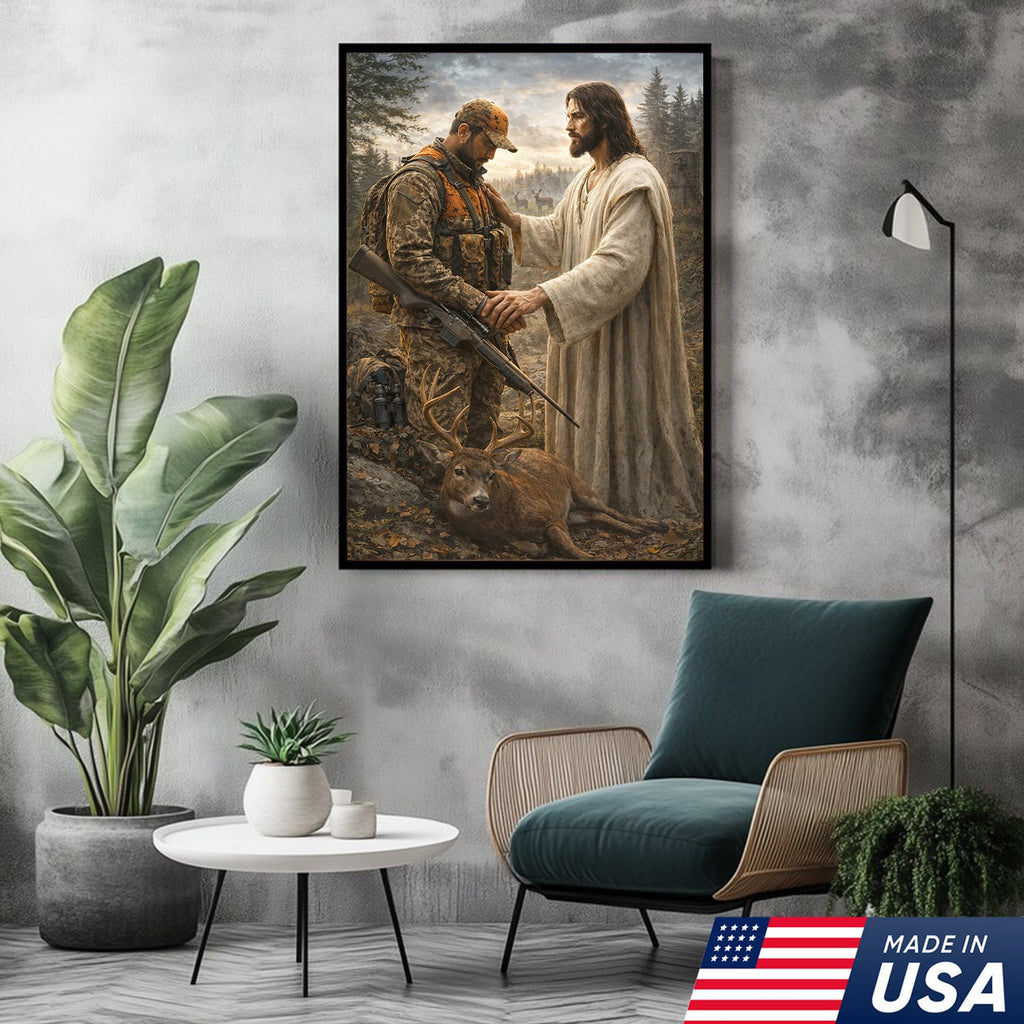 Jesus Hunting Canvas, Christian Hunter Wall Art, Faith Deer Decor
