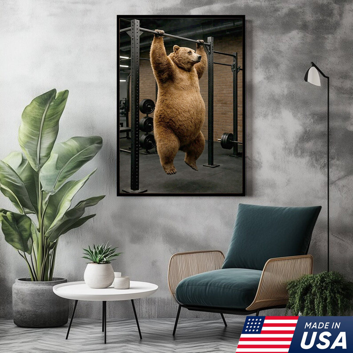 Strong Bear Gym Canvas Wall Art – Realistic Animal Workout Print