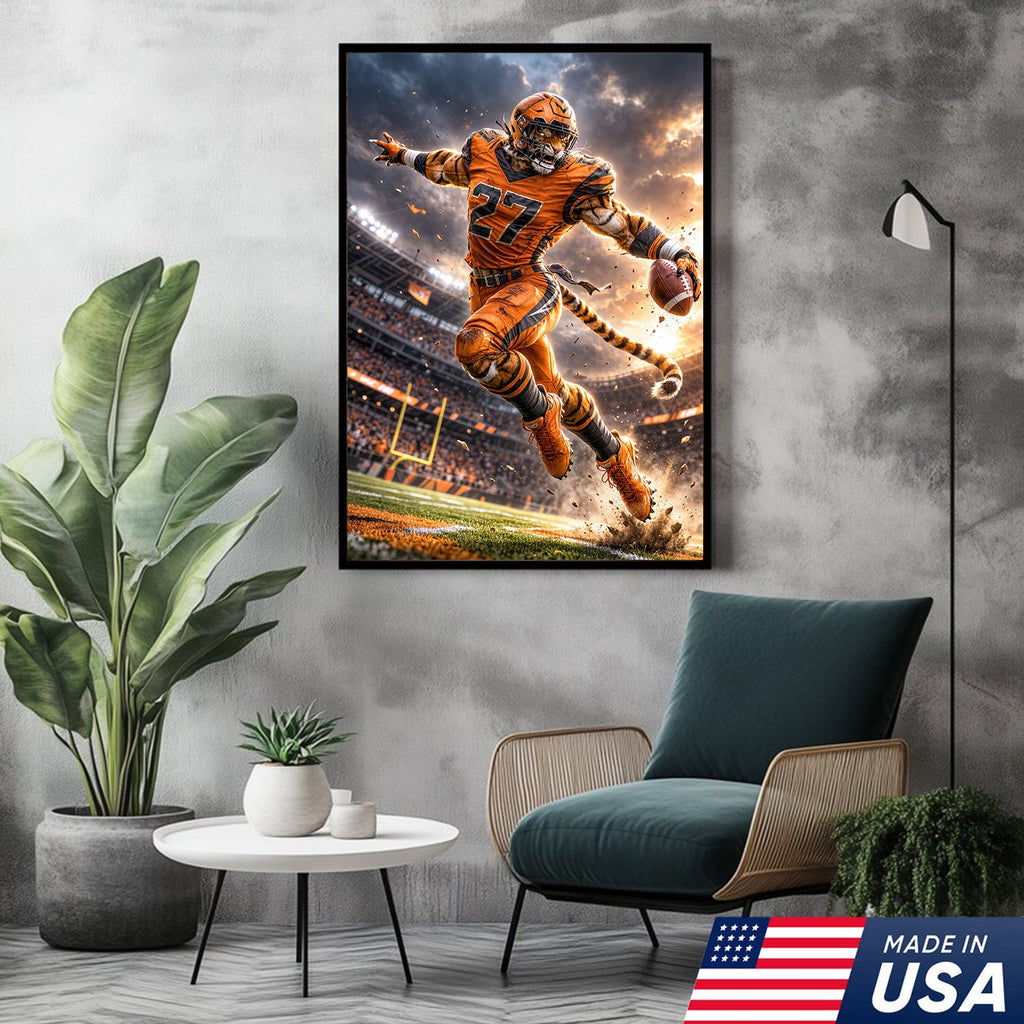 Tiger Football Athlete Canvas Wall Art – Action Stadium Sports Print
