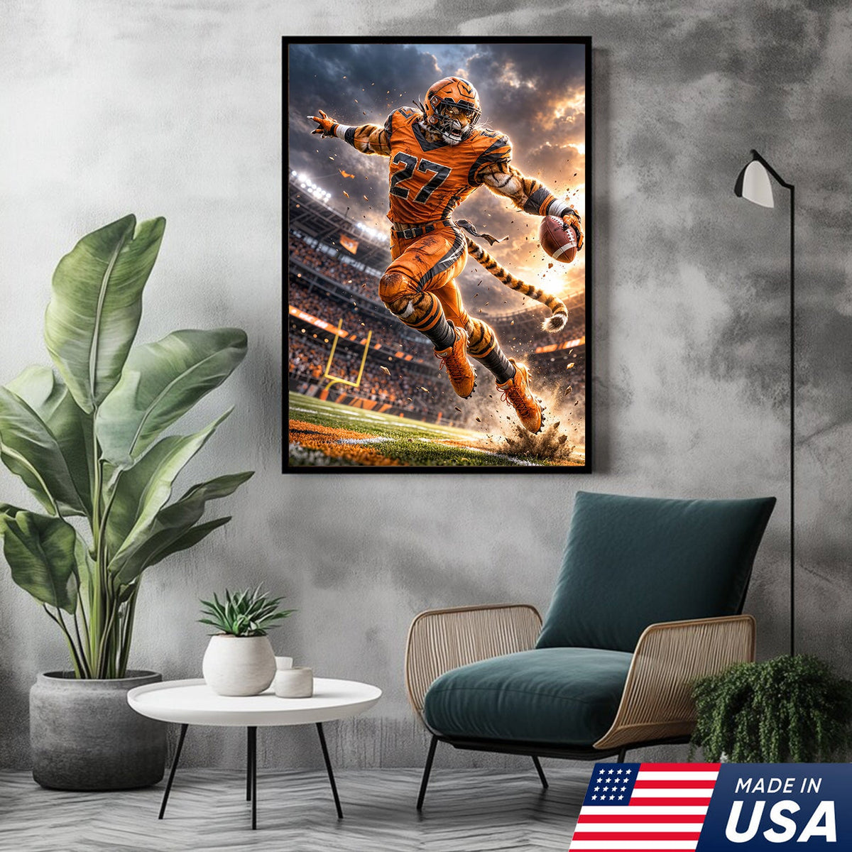 Tiger Football Athlete Canvas Wall Art – Action Stadium Sports Print